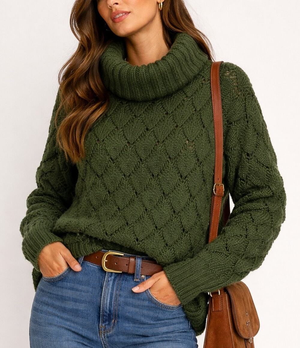 FRNCH Chunky Knit Cowl Sweater Small Medium Green Dark Academia Earthy Grunge